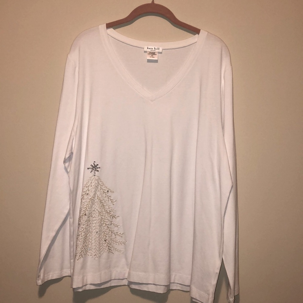 Kate Hill women’s Long sleeve Tree Embellished Top